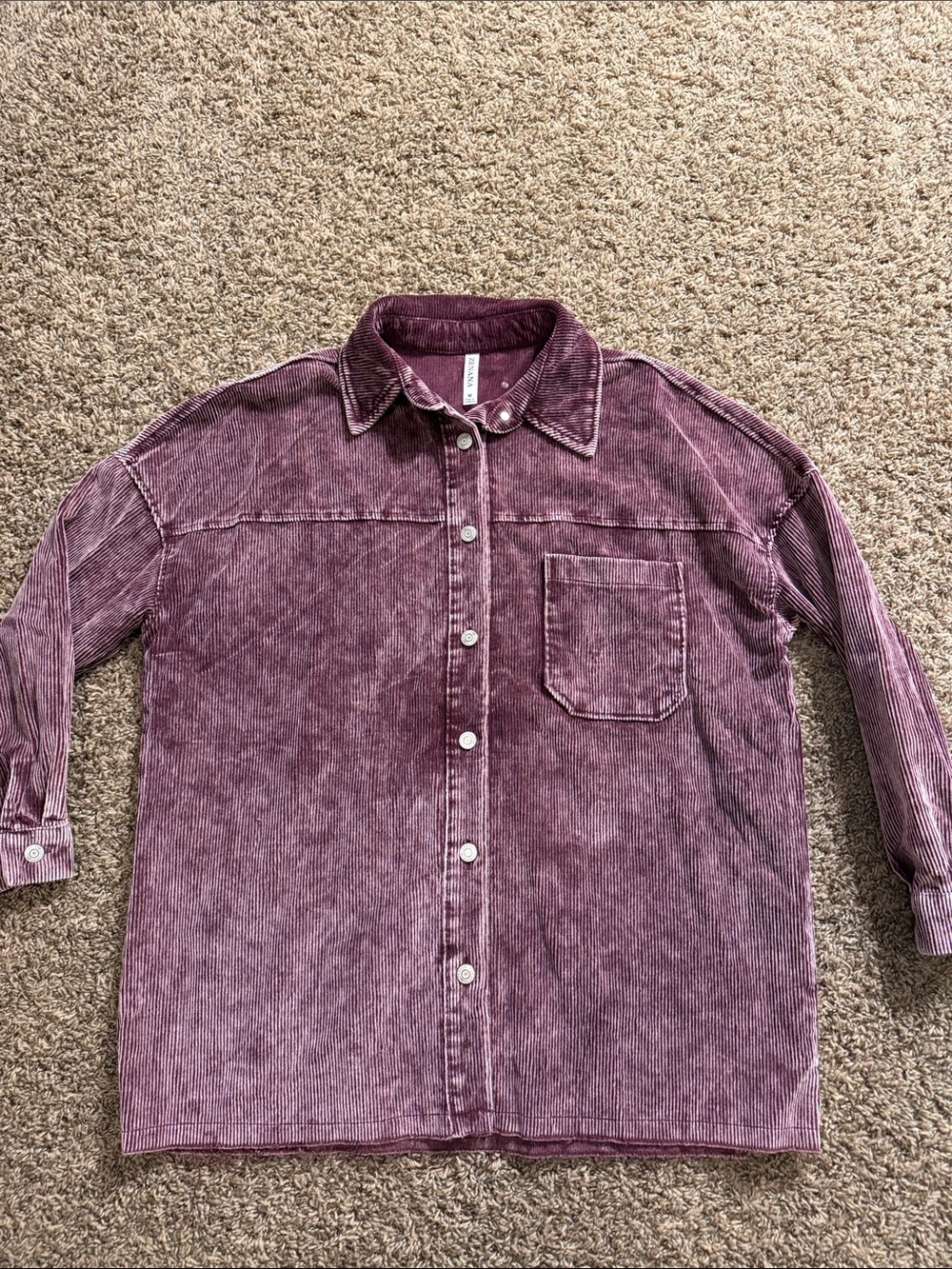Zenana Outfitters Corduroy Button-Down Shirt in Plum